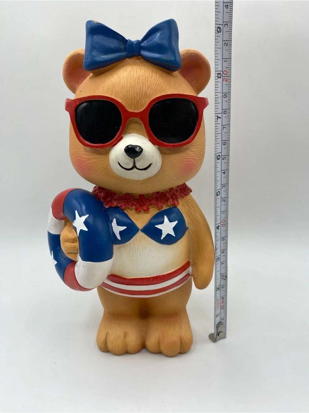 Patriotic Resin Summer Fun Decor Bear Wearing Swimsuit & Floaty Figurine 9